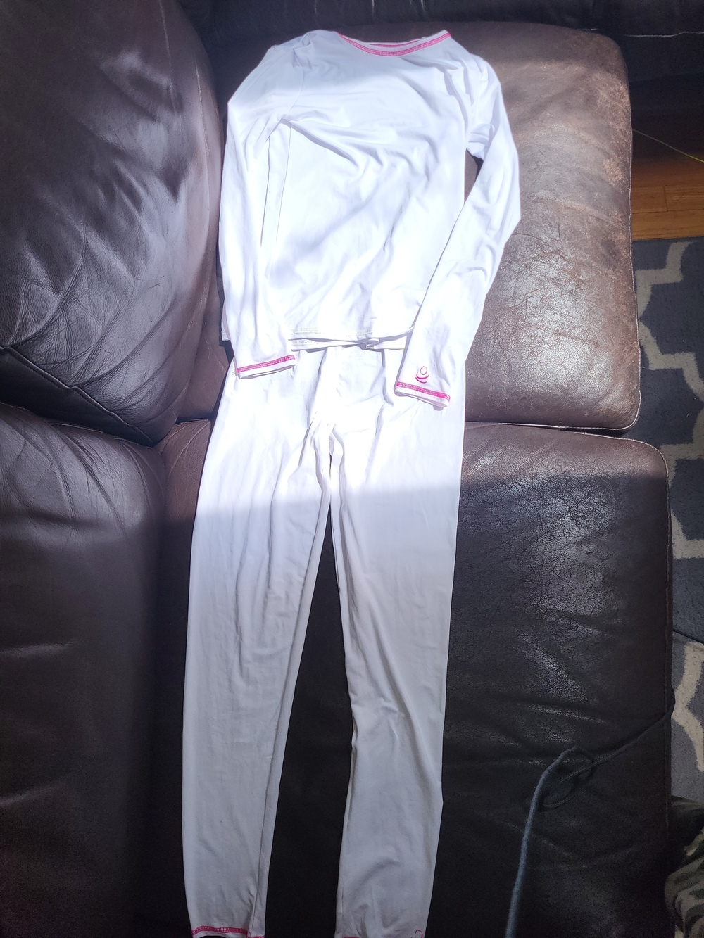 Cuddl Duds Girls White Thermal Set with Pink Trim Girls Large